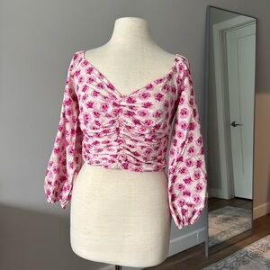Zara cropped / ruched floral blouse
